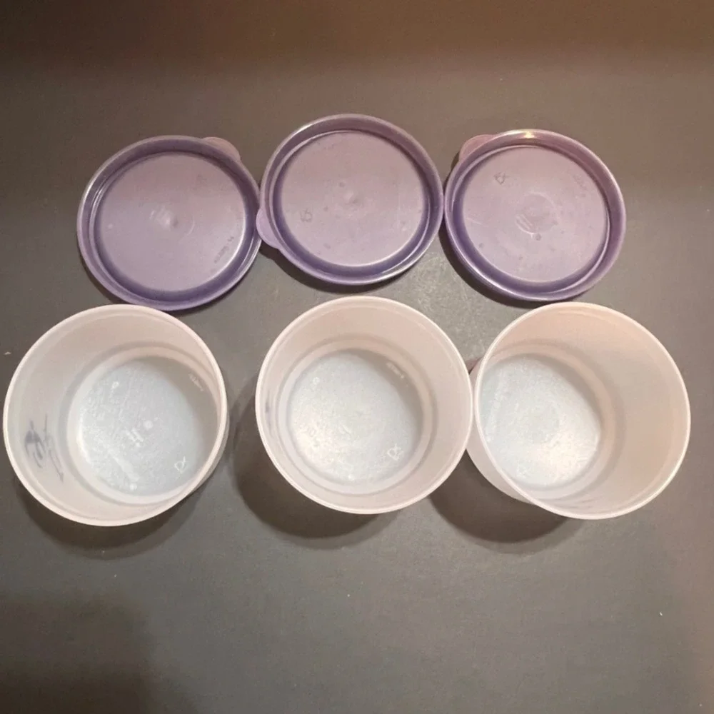 Tupperware Set of 3 Take 5 Snack Cups Purple White‎ Excellent Vintage Containers